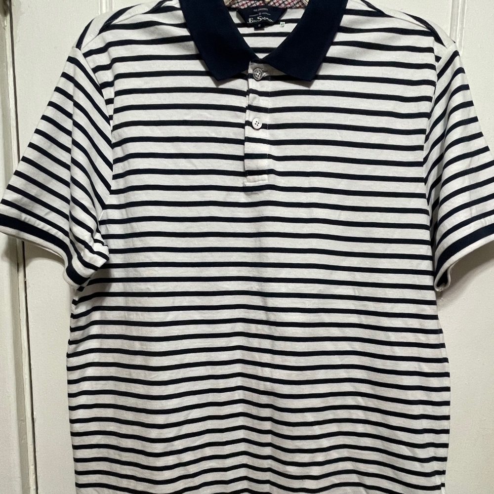 Ben Sherman Blue and White Striped Polo Shirt